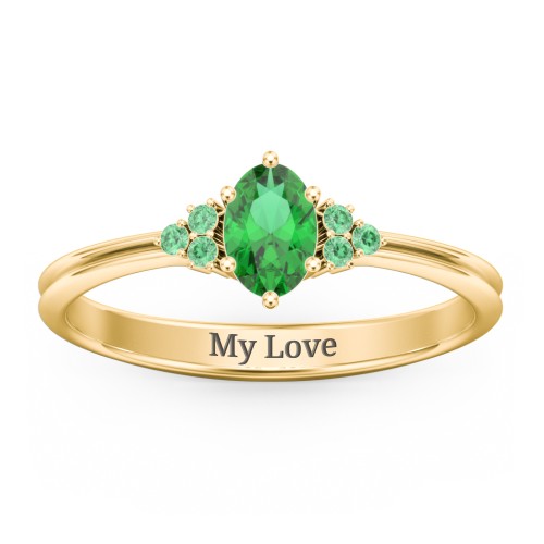 Solitaire Oval with Triple Accents Ring – 18K Gold Plated Silver with Emerald and Green Premium Zirconia