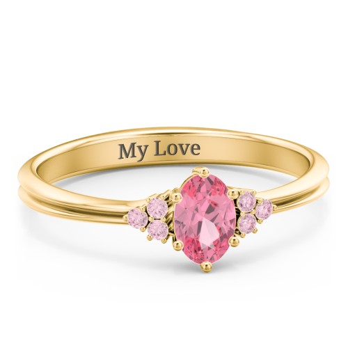 Solitaire Oval with Triple Accents Ring – 18K Gold Plated Silver with Pink Tourmaline and Fancy Pink Premium Zirconia