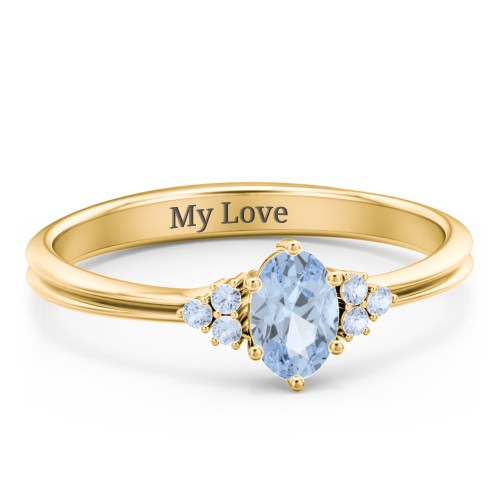 Solitaire Oval with Triple Accents Ring – 18K Gold Plated Silver with Aquamarine and Fancy Blue Premium Zirconia