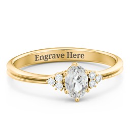 Solitaire Oval with Triple Accents Ring in 18K Gold Plated Silver with Cubic Zirconia and White Premium Zirconia