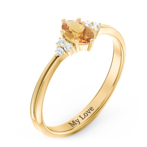 Solitaire Oval with Triple Accents Ring – 18K Gold Plated Silver with Citrine and White Premium Zirconia