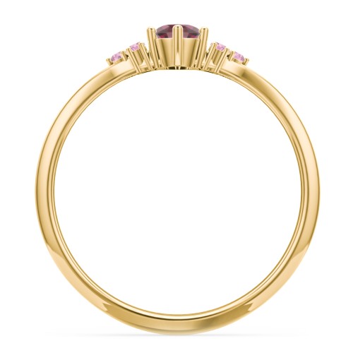 Solitaire Oval with Triple Accents Ring – 18K Gold Plated Silver with Ruby and Red Premium Zirconia
