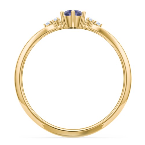 Solitaire Oval with Triple Accents Ring – 18K Gold Plated Silver with Blue Sapphire and Fancy Blue Premium Zirconia
