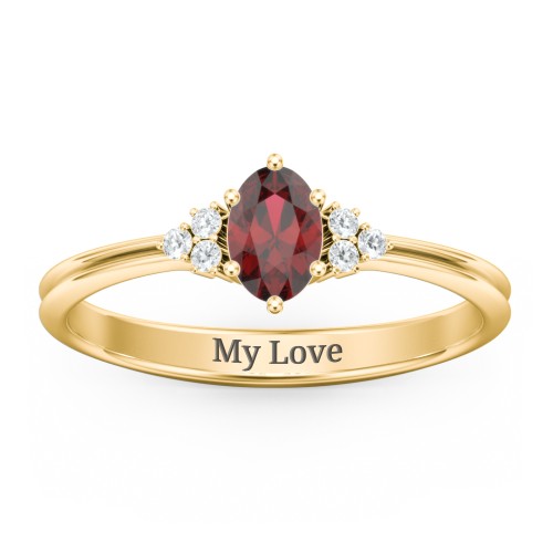 Solitaire Oval with Triple Accents Ring – 18K Gold Plated Silver with Garnet and White Premium Zirconia