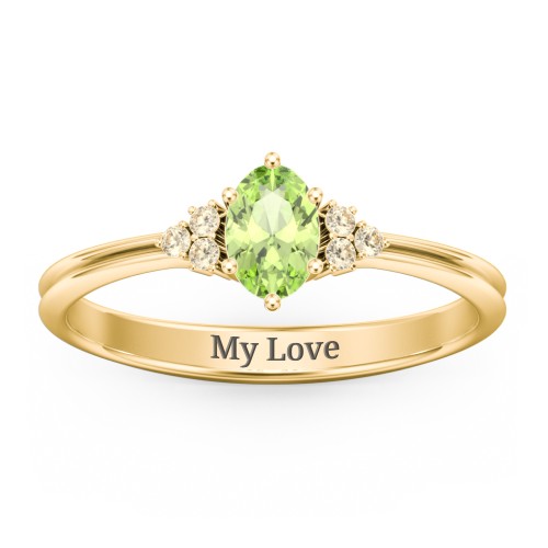 Solitaire Oval with Triple Accents Ring – 18K Gold Plated Silver with Peridot and Fancy Yellow Premium Zirconia