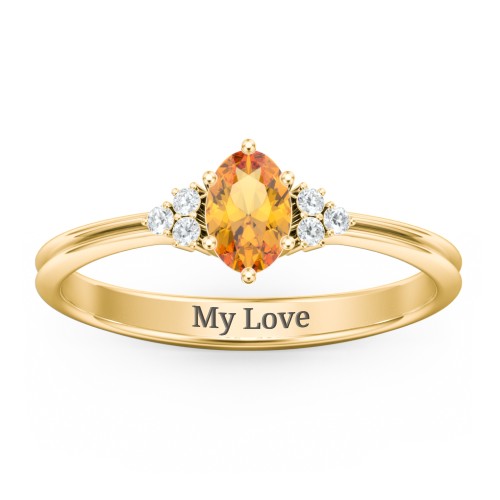 Solitaire Oval with Triple Accents Ring – 18K Gold Plated Silver with Citrine and White Premium Zirconia
