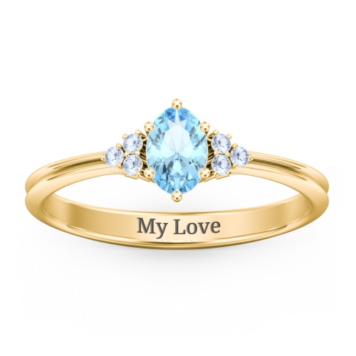 Solitaire Oval with Triple Accents Ring – 18K Gold Plated Silver with Blue Topaz and Fancy Blue Premium Zirconia