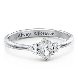 Solitaire Oval with Triple Accents Ring in 925 Sterling Silver with Cubic Zirconia and White Premium Zirconia