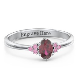Solitaire Oval with Triple Accents Ring in 925 Sterling Silver with Ruby, Red Premium Zirconia, and Diamond