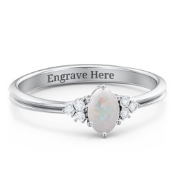 Solitaire Oval with Triple Accents Ring in 925 Sterling Silver with Opal, White Premium Zirconia, and Cubic Zirconia