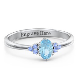 Solitaire Oval with Triple Accents Ring in 925 Sterling Silver with Blue Topaz, Fancy Blue Premium Zirconia, and Diamond