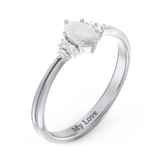 Solitaire Oval with Triple Accents Ring – Sterling Silver with Opal and White Premium Zirconia