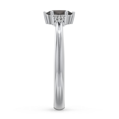 Solitaire Oval with Triple Accents Ring – Sterling Silver with Smokey Quartz and Black Premium Zirconia