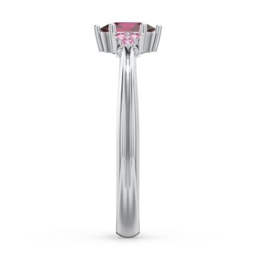 Solitaire Oval with Triple Accents Ring – Sterling Silver with Ruby and Red Premium Zirconia