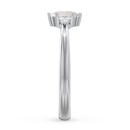 Solitaire Oval with Triple Accents Ring – Sterling Silver with Opal and White Premium Zirconia