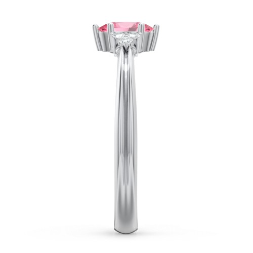 Solitaire Oval with Triple Accents Ring – Sterling Silver with Pink Tourmaline and White Premium Zirconia