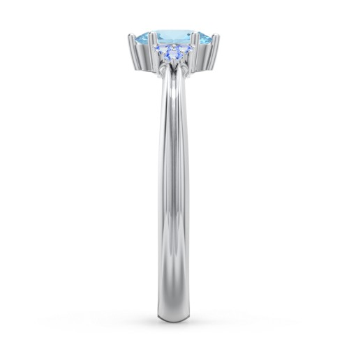 Solitaire Oval with Triple Accents Ring – Sterling Silver with Blue Topaz and Fancy Blue Premium Zirconia