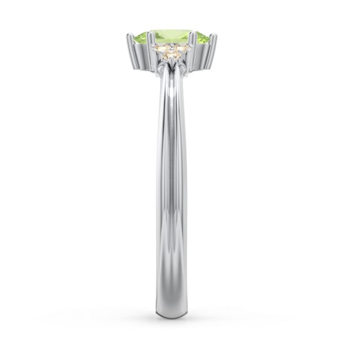 Solitaire Oval with Triple Accents Ring – Sterling Silver with Peridot and Fancy Yellow Premium Zirconia