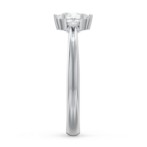 Solitaire Oval with Triple Accents Ring – Sterling Silver with White Sapphire and White Premium Zirconia