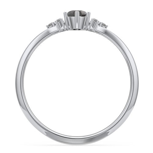 Solitaire Oval with Triple Accents Ring – Sterling Silver with Smokey Quartz and Black Premium Zirconia