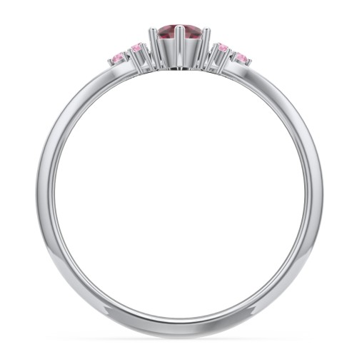 Solitaire Oval with Triple Accents Ring – Sterling Silver with Ruby and Red Premium Zirconia
