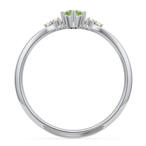 Solitaire Oval with Triple Accents Ring – Sterling Silver with Peridot and Fancy Yellow Premium Zirconia