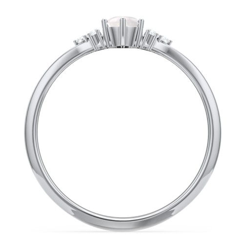 Solitaire Oval with Triple Accents Ring – Sterling Silver with Opal and White Premium Zirconia