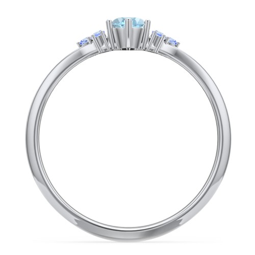 Solitaire Oval with Triple Accents Ring – Sterling Silver with Blue Topaz and Fancy Blue Premium Zirconia