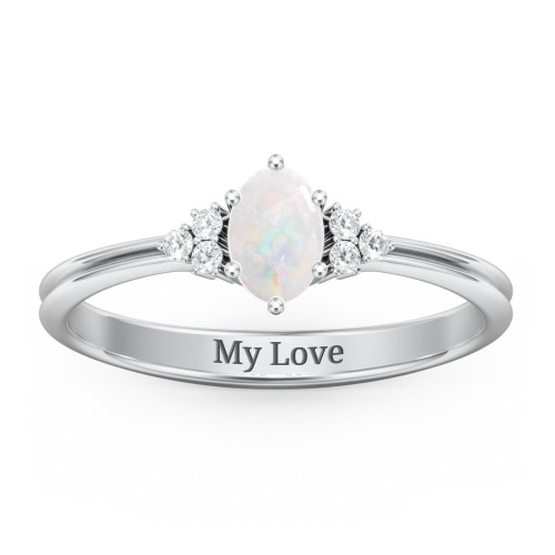 Solitaire Oval with Triple Accents Ring – Sterling Silver with Opal and White Premium Zirconia
