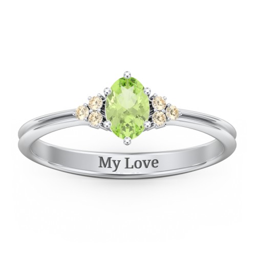 Solitaire Oval with Triple Accents Ring – Sterling Silver with Peridot and Fancy Yellow Premium Zirconia