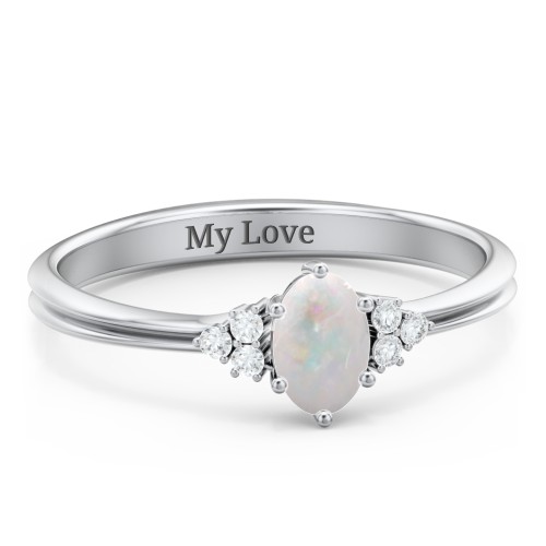 Solitaire Oval with Triple Accents Ring – Sterling Silver with Opal and White Premium Zirconia