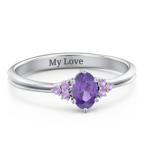 Solitaire Oval with Triple Accents Ring – Sterling Silver with Amethyst and Amethyst Premium Zirconia