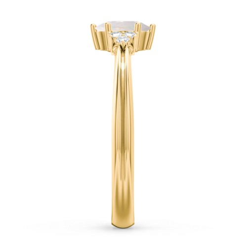 Solitaire Oval with Triple Accents Ring – 10K Yellow Gold with Opal and White Premium Zirconia