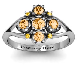 Round Stone "Beehive" Bloom Ring with Acccents
