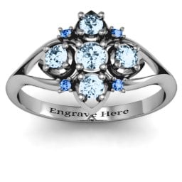 Round Stone "Beehive" Bloom Ring with Acccents