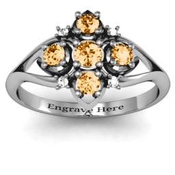 Round Stone "Beehive" Bloom Ring with Acccents