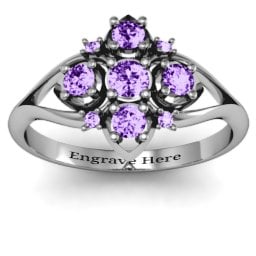 Round Stone "Beehive" Bloom Ring with Acccents in 925 Sterling Silver