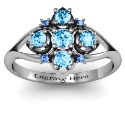 Round Stone "Beehive" Bloom Ring with Acccents in 925 Sterling Silver with Blue Topaz and Fancy Blue Premium Zirconia