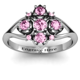 Round Stone "Beehive" Bloom Ring with Acccents in 925 Sterling Silver with Pink Sapphire and Fancy Pink Premium Zirconia