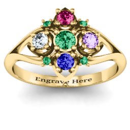 Round Stone "Beehive" Bloom Ring with Acccents in 10K Solid Yellow Gold with Emerald, Ruby, Cubic Zirconia, Amethyst, Blue Sapphire, and Green Premium Zirconia