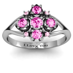 Round Stone "Beehive" Bloom Ring with Acccents in 925 Sterling Silver with Pink Tourmaline and Fancy Pink Premium Zirconia