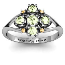 Round Stone "Beehive" Bloom Ring with Acccents in 925 Sterling Silver with Peridot and Fancy Yellow Premium Zirconia