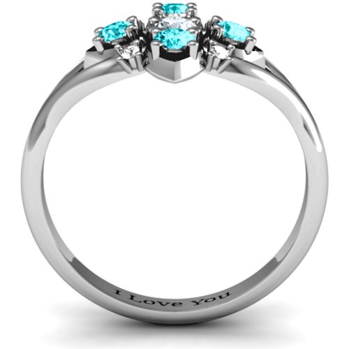 Round Stone "Beehive" Bloom Ring with Acccents – Sterling Silver with Cubic Zirconia, Mint Premium Zirconia, and White Premium Zirconia