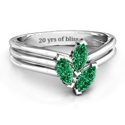 Triple Marquise Collage Ring in 925 Sterling Silver with Emerald