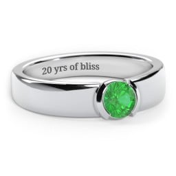 Half Bezel Set Round Stone Ring with Wide Band
