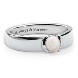 Half Bezel Set Round Stone Ring with Wide Band