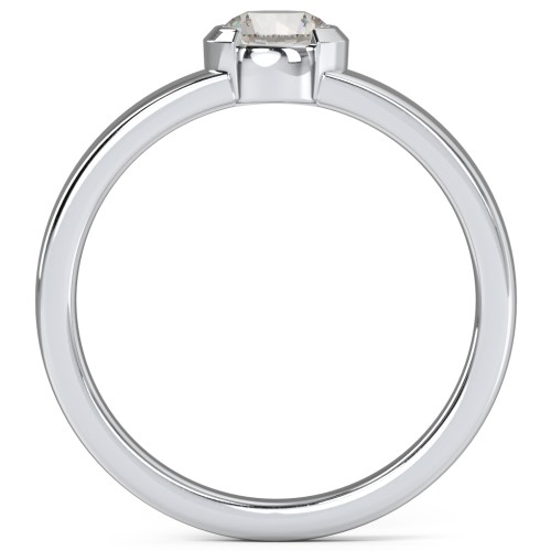 Half Bezel Set Round Stone Ring with Wide Band