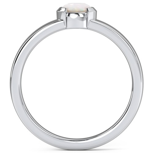 Half Bezel Set Round Stone Ring with Wide Band