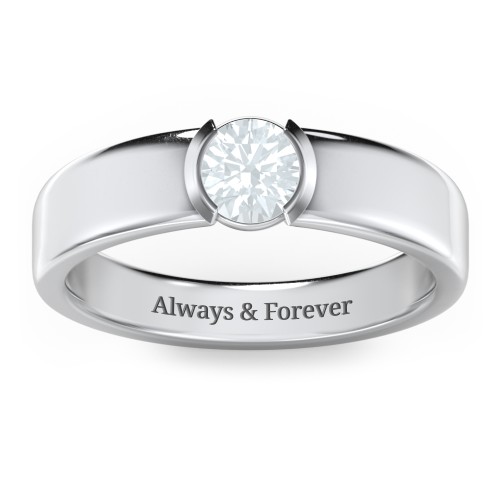 Half Bezel Set Round Stone Ring with Wide Band