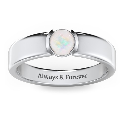 Half Bezel Set Round Stone Ring with Wide Band